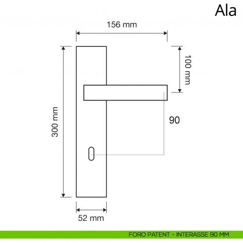Maniglia con placca per porta Ala Linea Calì disegno foro patent interasse 90 mm