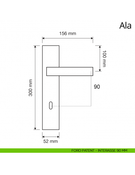Maniglia con placca per porta Ala Linea Calì disegno foro patent interasse 90 mm