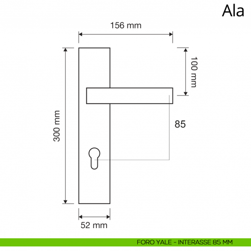 Maniglia con placca per porta Ala Linea Calì disegno foro yale interasse 85 mm
