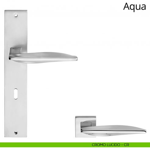 Maniglia con placca per porta Aqua Linea Calì - cromo lucido - foro patent