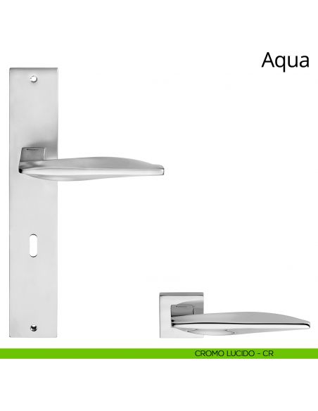 Maniglia con placca per porta Aqua Linea Calì - cromo lucido - foro patent