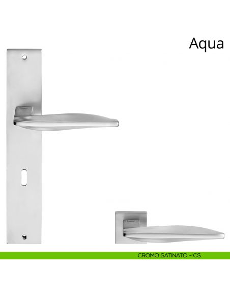 Maniglia con placca per porta Aqua Linea Calì - cromo satinato - foro patent