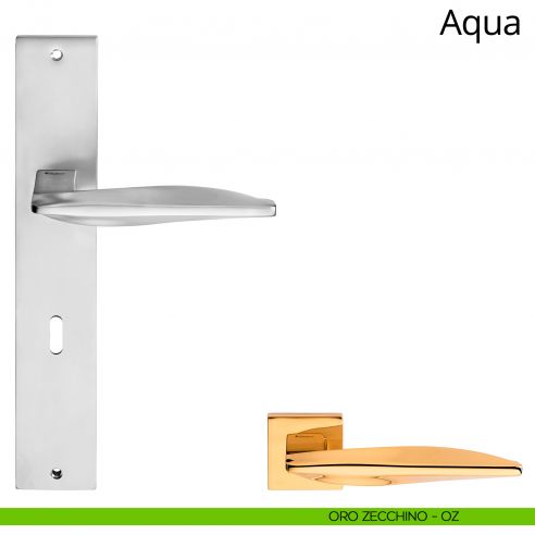 Maniglia con placca per porta Aqua Linea Calì - oro zecchino - foro patent