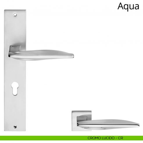Maniglia con placca per porta Aqua Linea Calì - cromo lucido - foro yale