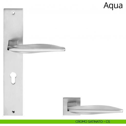 Maniglia con placca per porta Aqua Linea Calì - cromo satinato - foro yale