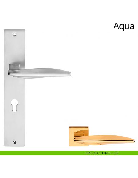 Maniglia con placca per porta Aqua Linea Calì - oro zecchino - foro yale