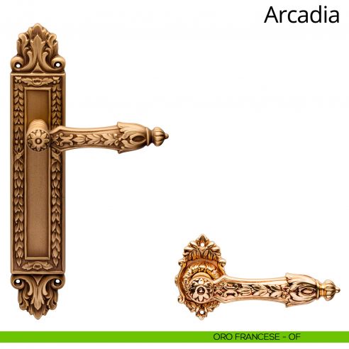 Maniglia con placca Small per porta Arcadia Linea Calì - oro francese - placca cieca