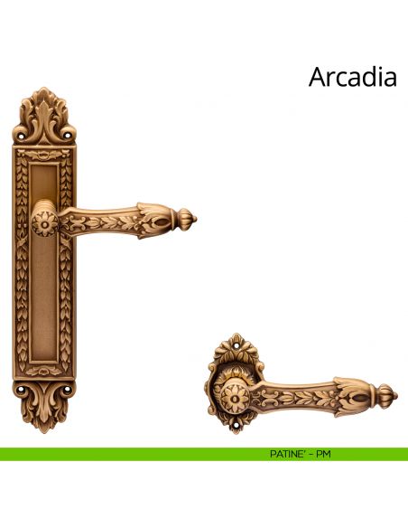 Maniglia con placca Small per porta Arcadia Linea Calì - patinè - placca cieca