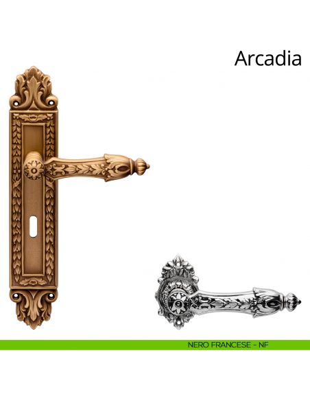 Maniglia con placca Small per porta Arcadia Linea Calì - nero francese - foro patent