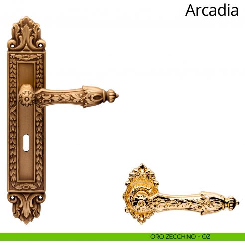 Maniglia con placca Small per porta Arcadia Linea Calì - oro zecchino - foro patent