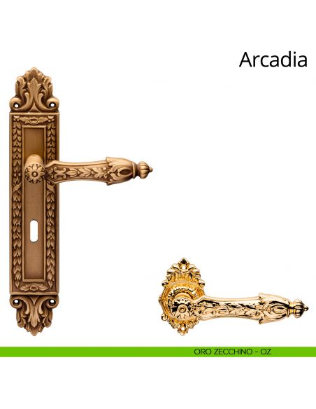 Maniglia con placca Small per porta Arcadia Linea Calì - oro zecchino - foro patent