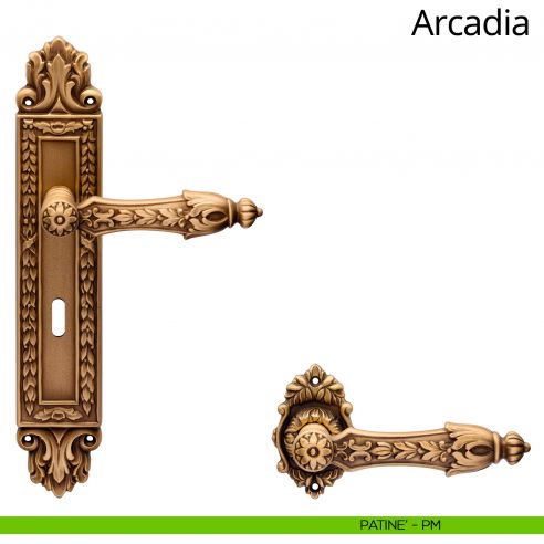 Maniglia con placca Small per porta Arcadia Linea Calì - patinè - foro patent