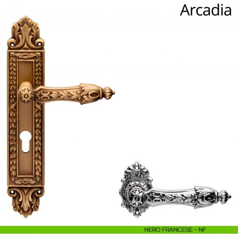 Maniglia con placca Small per porta Arcadia Linea Calì - nero francese - foro yale