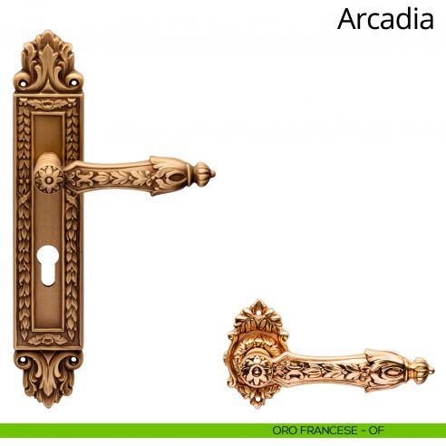 Maniglia con placca Small per porta Arcadia Linea Calì - oro francese - foro yale