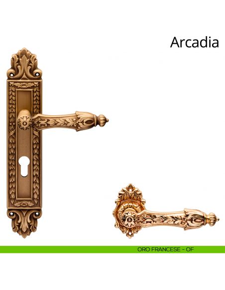 Maniglia con placca Small per porta Arcadia Linea Calì - oro francese - foro yale