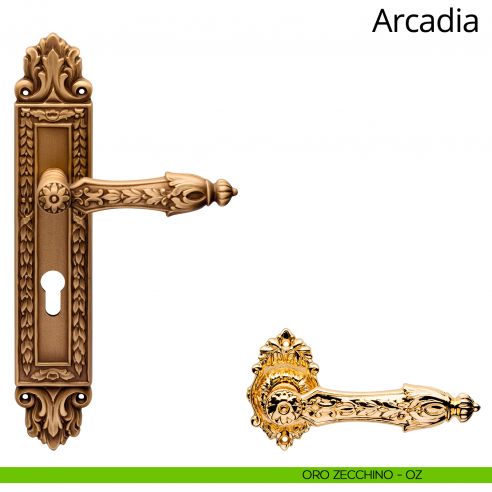 Maniglia con placca Small per porta Arcadia Linea Calì - oro zecchino - foro yale