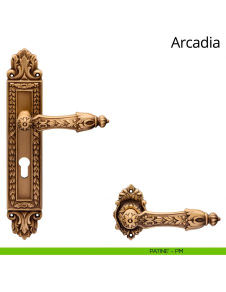 Maniglia con placca Small per porta Arcadia Linea Calì - patinè - foro yale