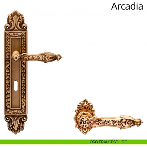 Maniglia con placca Big per porta Arcadia Linea Calì - oro francese - foro patent