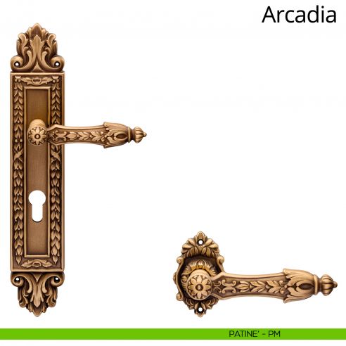 Maniglia con placca Big per porta Arcadia Linea Calì - patinè - foro yale