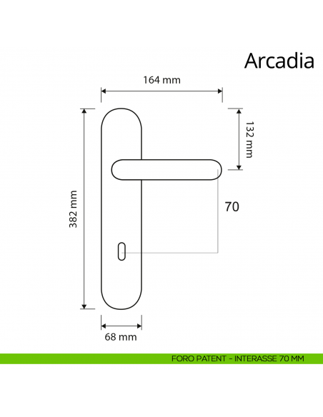 Maniglia con placca Big per porta Arcadia Linea Calì disegno placca foro patent distanza 70 mm