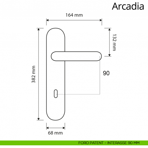 Maniglia con placca Big per porta Arcadia Linea Calì disegno placca foro patent distanza 90 mm