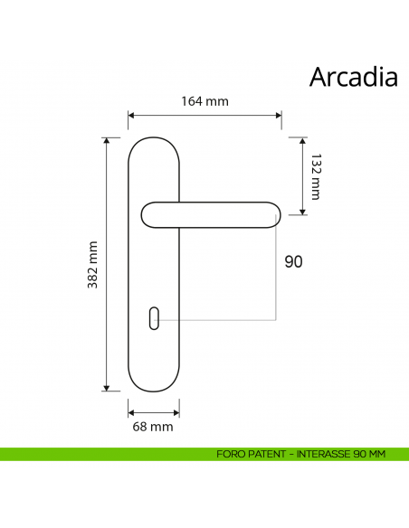 Maniglia con placca Big per porta Arcadia Linea Calì disegno placca foro patent distanza 90 mm