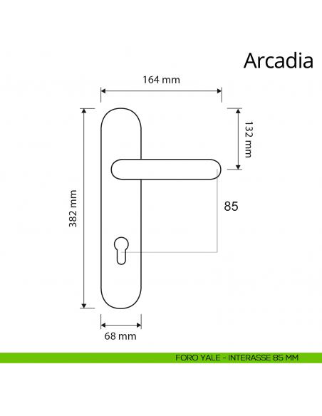 Maniglia con placca Big per porta Arcadia Linea Calì disegno placca foro yale distanza 85 mm
