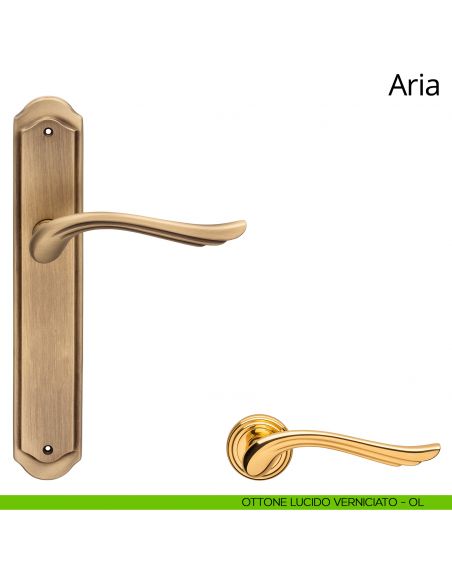 Maniglia con placca per porta Aria Linea Calì - ottone lucido verniciato - placca cieca
