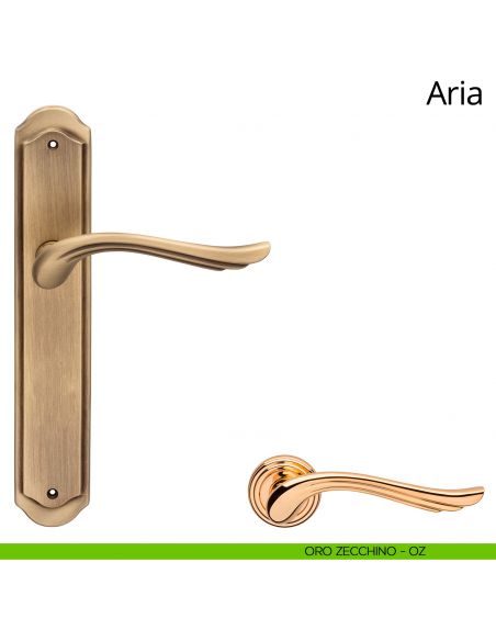 Maniglia con placca per porta Aria Linea Calì - oro zecchino - placca cieca