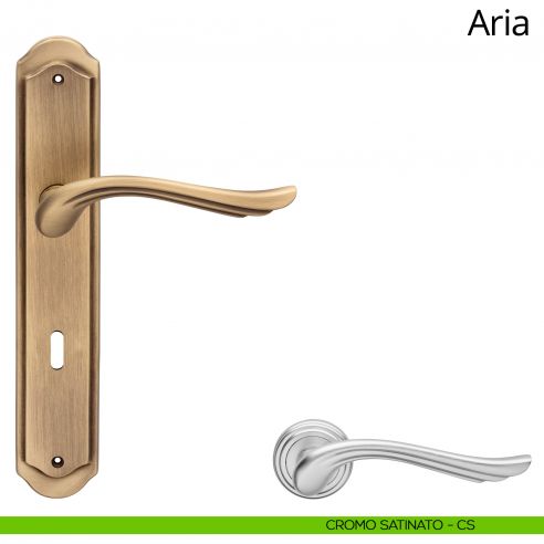 Maniglia con placca per porta Aria Linea Calì - cromo satinato - foro patent