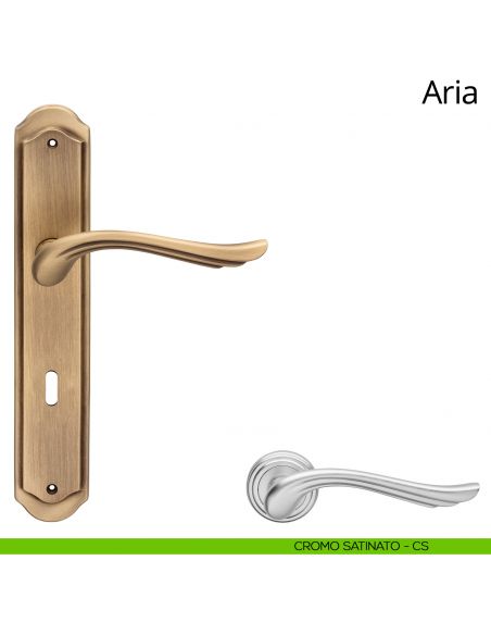 Maniglia con placca per porta Aria Linea Calì - cromo satinato - foro patent