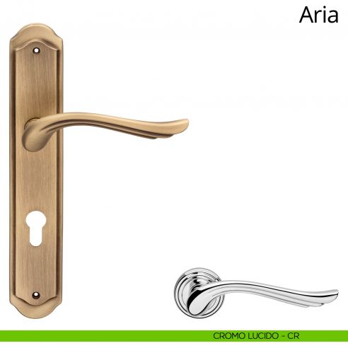 Maniglia con placca per porta Aria Linea Calì - cromo lucido - foro yale