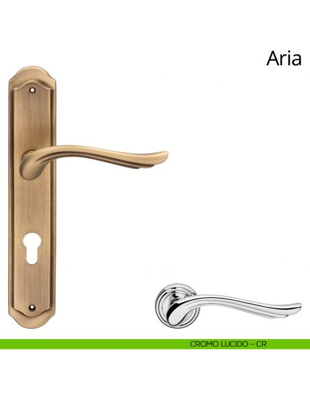 Maniglia con placca per porta Aria Linea Calì - cromo lucido - foro yale