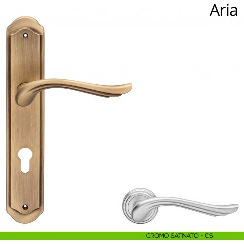 Maniglia con placca per porta Aria Linea Calì - cromo satinato - foro yale