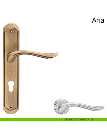 Maniglia con placca per porta Aria Linea Calì - cromo satinato - foro yale