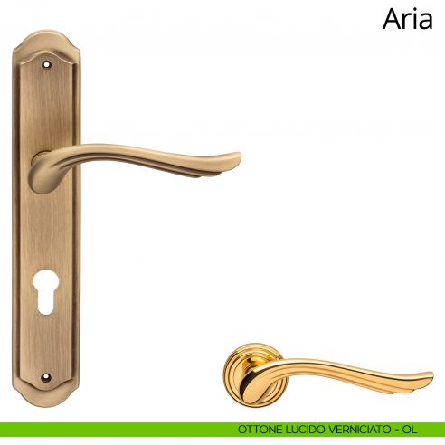 Maniglia con placca per porta Aria Linea Calì - ottone lucido verniciato - foro yale