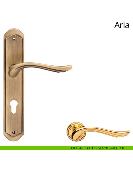 Maniglia con placca per porta Aria Linea Calì - ottone lucido verniciato - foro yale