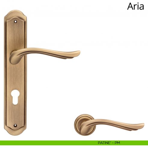 Maniglia con placca per porta Aria Linea Calì - patinè - foro yale