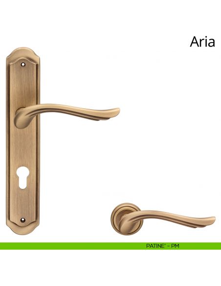 Maniglia con placca per porta Aria Linea Calì - patinè - foro yale