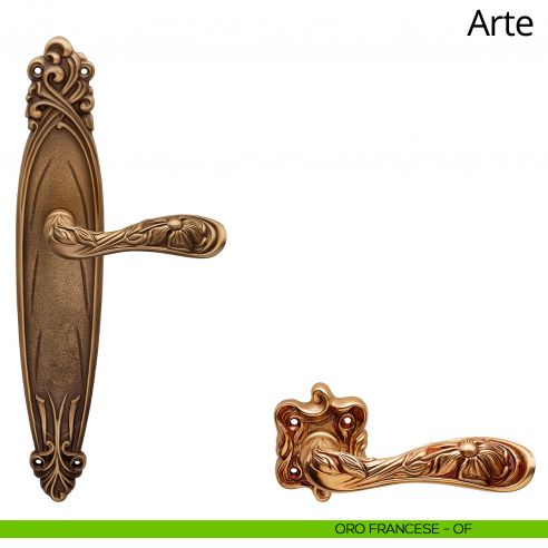 Maniglia con placca per porta Arte Linea Calì - oro francese - placca cieca