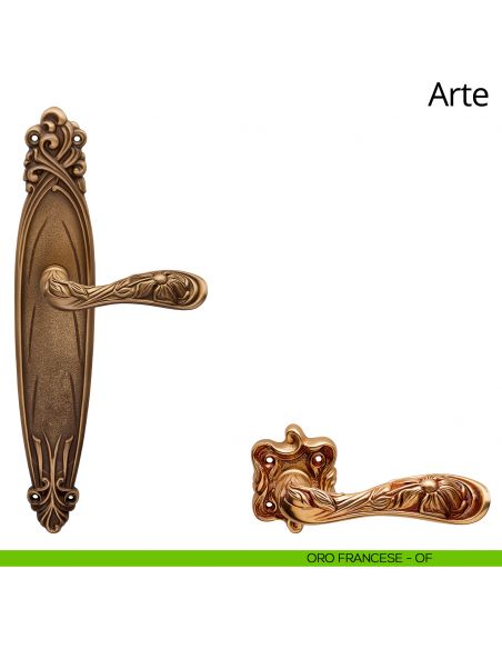 Maniglia con placca per porta Arte Linea Calì - oro francese - placca cieca