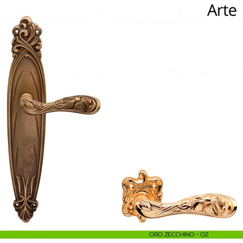 Maniglia con placca per porta Arte Linea Calì - oro zecchino - placca cieca