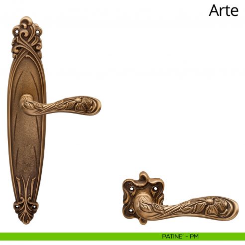 Maniglia con placca per porta Arte Linea Calì - patinè - placca cieca