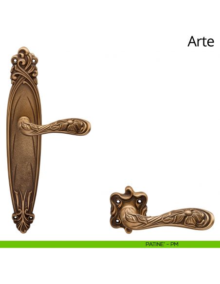 Maniglia con placca per porta Arte Linea Calì - patinè - placca cieca