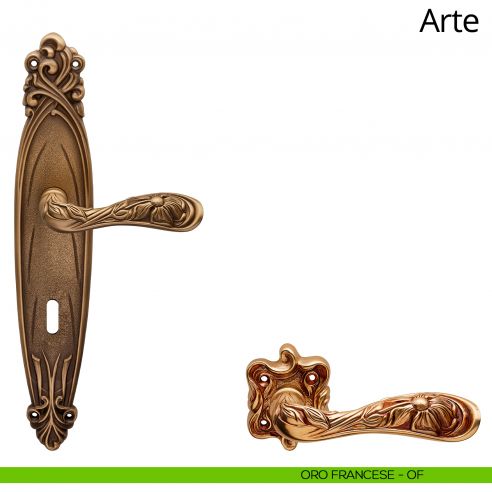 Maniglia con placca per porta Arte Linea Calì - oro francese - foro patent