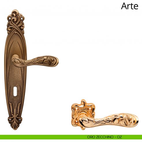 Maniglia con placca per porta Arte Linea Calì - oro zecchino - foro patent