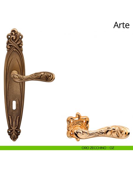 Maniglia con placca per porta Arte Linea Calì - oro zecchino - foro patent