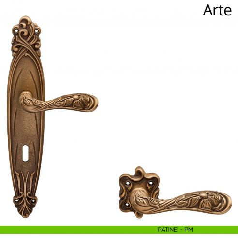 Maniglia con placca per porta Arte Linea Calì - patinè - foro patent