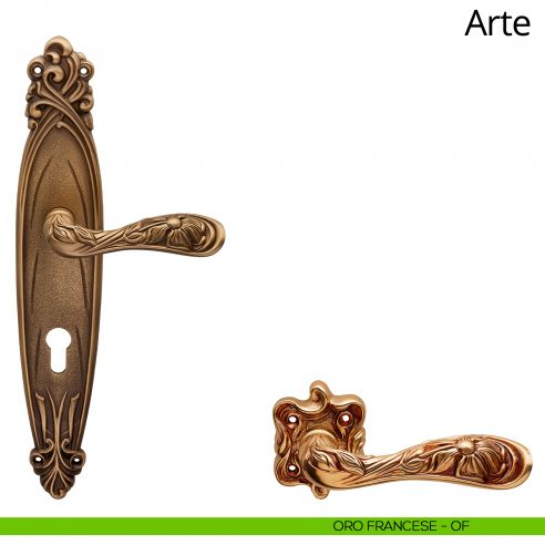 Maniglia con placca per porta Arte Linea Calì - oro francese - foro yale