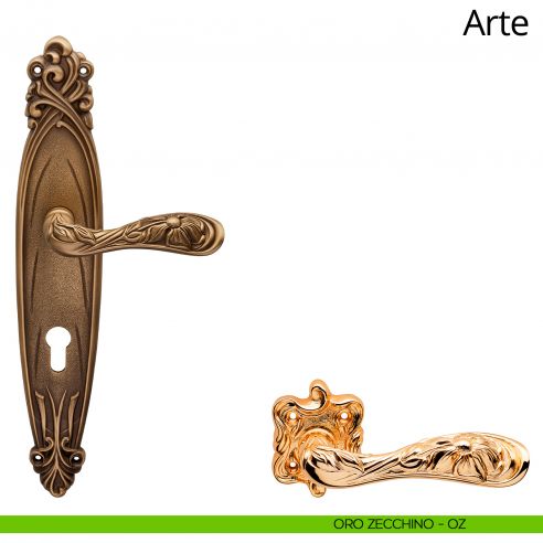 Maniglia con placca per porta Arte Linea Calì - oro zecchino - foro yale